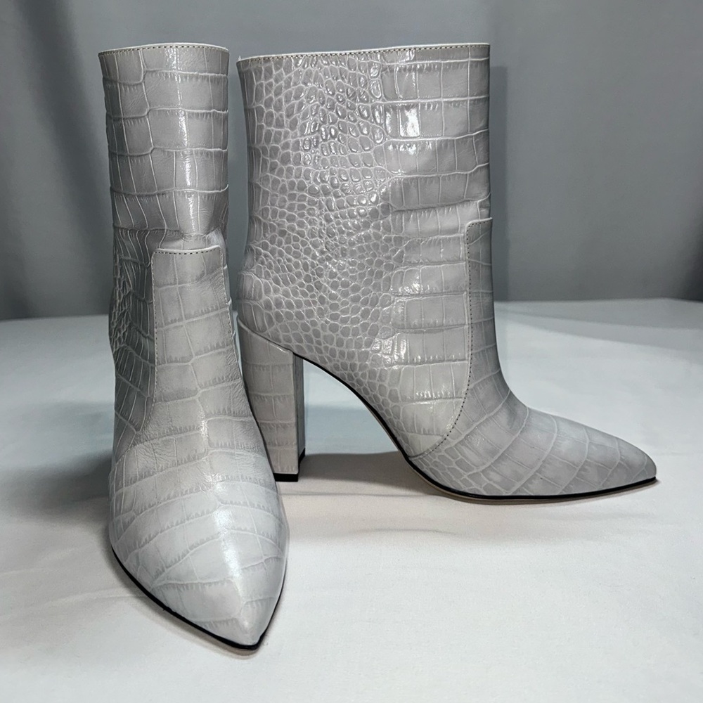 Paris Texas White Grigio Perla 9.5 Crocodile Embossed Leather Boots Celebrity - Picture 2 of 12